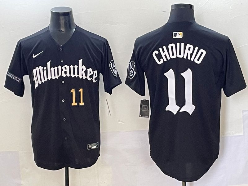 Men 2025 Milwaukee Brewers #11 Chourio Black Five generations Joint Name Nike MLB Jersey style 4